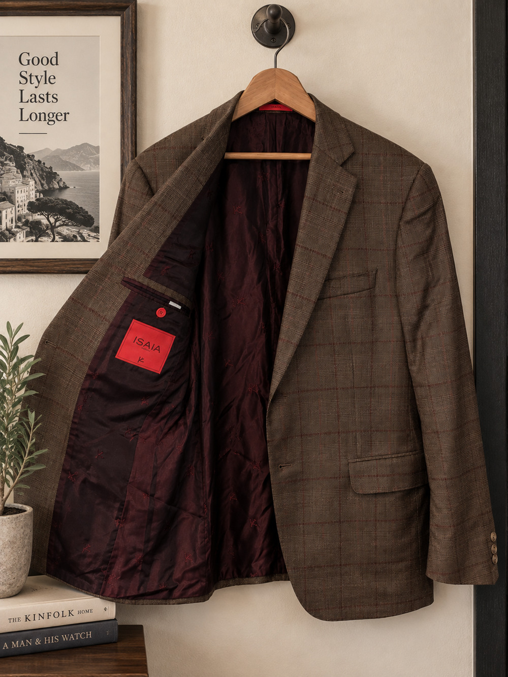 Isaia Napoli AquaCashmere Sport Coat 50 Windowpane Cashmere Silk Blazer Italy